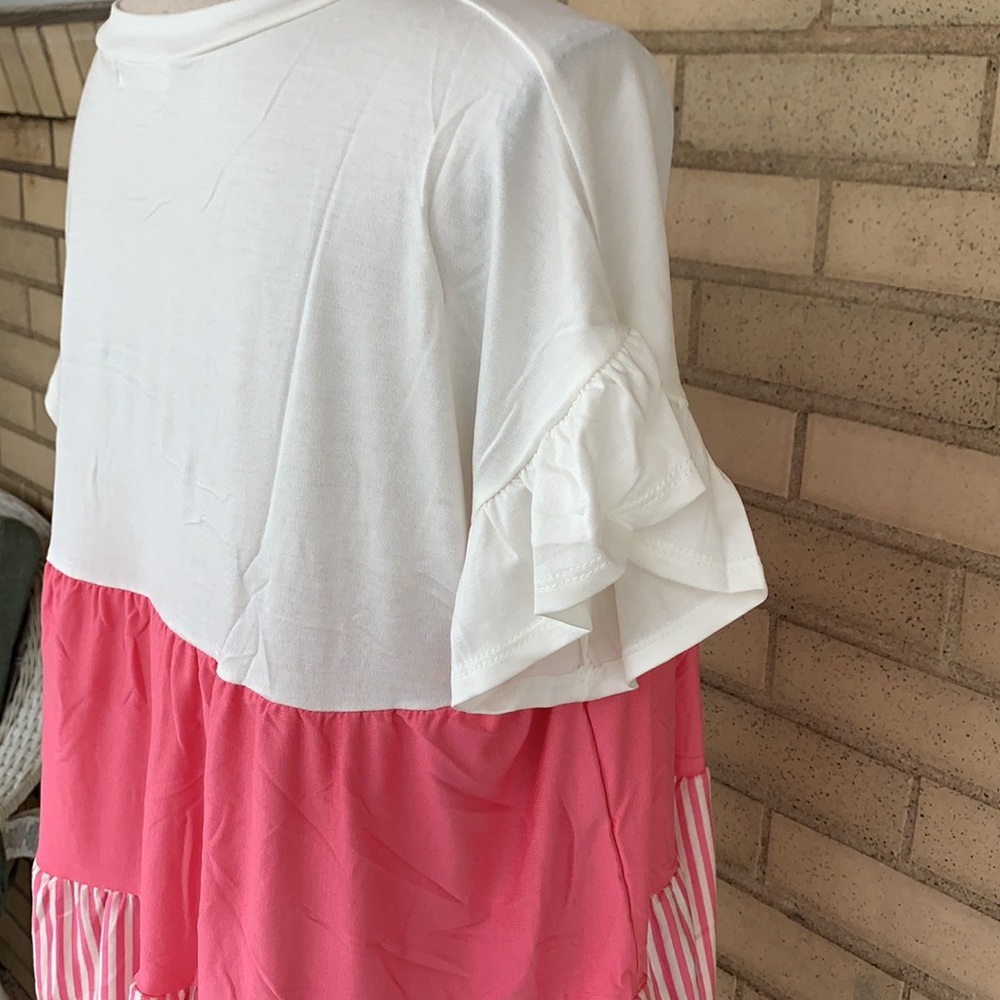 ❌DONATED❌Cherish Pink Rose Contrast Striped Short Sleeve Top - Picture 6 of 12